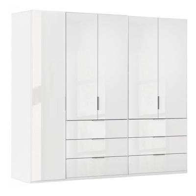 Rauch Miramar Type-5 251cm 5 Door Wardrobe with Drawer - Alpine White and Crystal White Glass