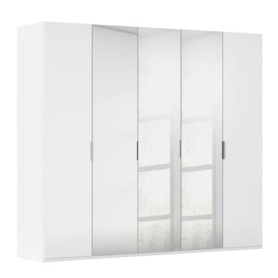 Rauch Miramar Type-5 251cm 5 Door Wardrobe with Mirror - Alpine White and Crystal White Glass