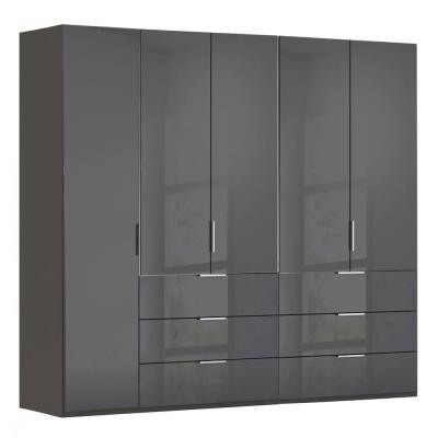 Rauch Miramar Type-5 251cm 5 Door Wardrobe with Drawer - Graphite and Basalt Glass