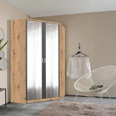 Rauch Celle Matt 117cm 2 Door Corner Wardrobe with Mirror - Artisan Oak and Metallic Dark Grey