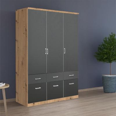 Rauch Celle Matt 136cm 3 Door Wardrobe with Drawer - Artisan Oak and Metallic Dark Grey