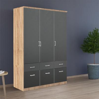 Rauch Celle Matt 136cm 3 Door Wardrobe with Drawer - Sonoma Oak and Metallic Dark Grey