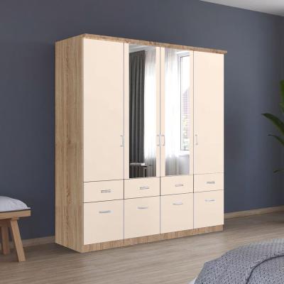 Rauch Celle Matt 181cm 4 Door Combi Wardrobe - Sonoma Oak and Champagne