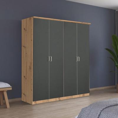 Rauch Celle Matt 181cm 4 Door Wardrobe - Artisan Oak and Metallic Dark Grey