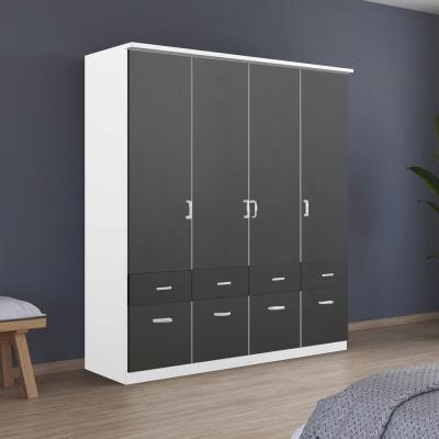 Rauch Celle Matt 181cm 4 Door Wardrobe with Drawer - Alpine White and Metallic Dark Grey