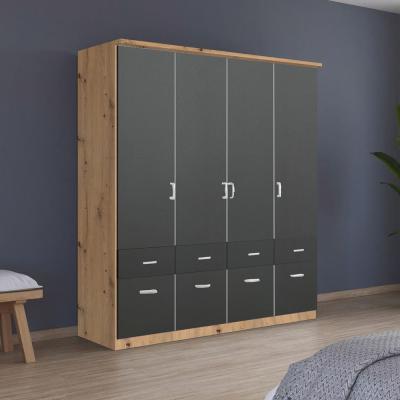 Rauch Celle Matt 181cm 4 Door Wardrobe with Drawer - Artisan Oak and Metallic Dark Grey