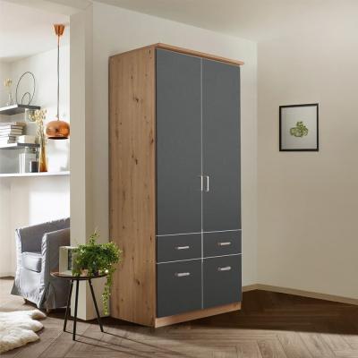 Rauch Celle Matt 91cm 2 Door Wardrobe with Drawer - Artisan Oak and Metallic Dark Grey