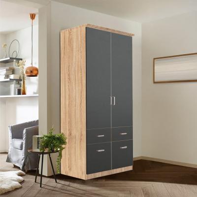 Rauch Celle Matt 91cm 2 Door Wardrobe with Drawer - Sonoma Oak and Metallic Dark Grey