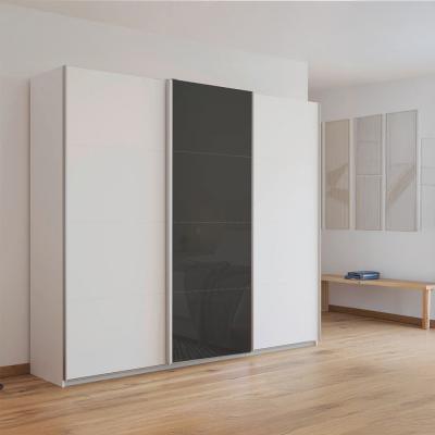Rauch Kulmbach 203cm 3 Door Sliding Wardrobe - Alpine White and Basalt Glass Front