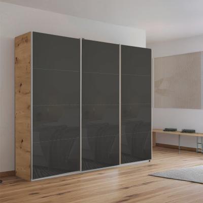Rauch Kulmbach 203cm 3 Door Sliding Wardrobe - Artisan Oak and Basalt Glass