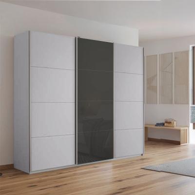 Rauch Kulmbach 203cm 3 Door Sliding Wardrobe - Silk Grey and Basalt Glass Front