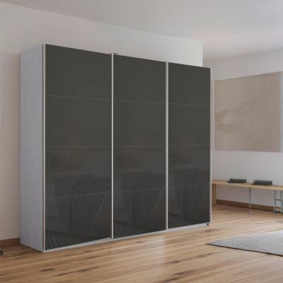 Rauch Kulmbach 203cm 3 Door Sliding Wardrobe - Silk Grey and Basalt Glass
