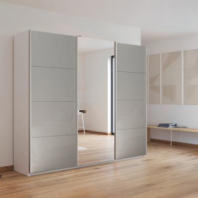 Rauch Kulmbach 203cm 3 Door Sliding Wardrobe with Mirror - Alpine White and Grey High Gloss