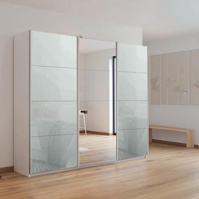 Rauch Kulmbach 203cm 3 Door Sliding Wardrobe with Mirror - Alpine White and Silk Grey Glass
