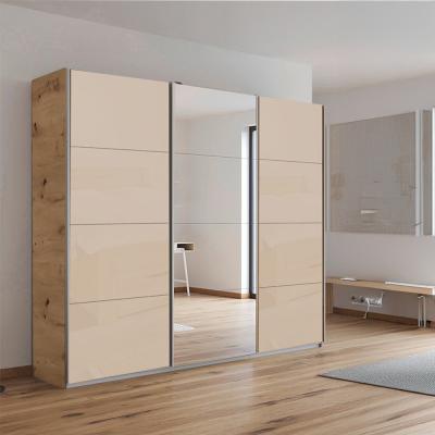 Rauch Kulmbach 203cm 3 Door Sliding Wardrobe with Mirror - Artisan Oak and Champagne Glass