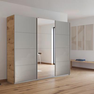 Rauch Kulmbach 203cm 3 Door Sliding Wardrobe with Mirror - Artisan Oak and Grey High Gloss
