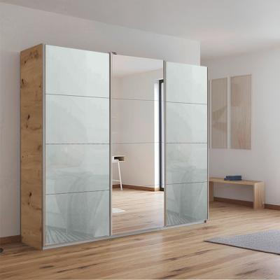 Rauch Kulmbach 203cm 3 Door Sliding Wardrobe with Mirror - Artisan Oak and Silk Grey Glass