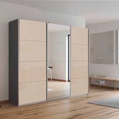 Rauch Kulmbach 203cm 3 Door Sliding Wardrobe with Mirror - Metallic Dark Grey and Champagne Glass