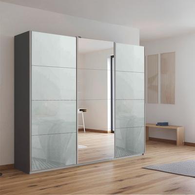 Rauch Kulmbach 203cm 3 Door Sliding Wardrobe with Mirror - Metallic Dark Grey and Silk Grey Glass