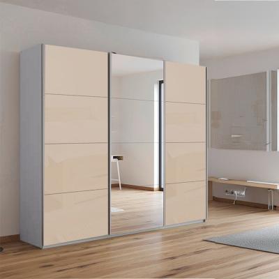 Rauch Kulmbach 203cm 3 Door Sliding Wardrobe with Mirror - Silk Grey and Champagne Glass