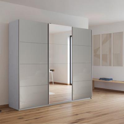 Rauch Kulmbach 203cm 3 Door Sliding Wardrobe with Mirror - Silk Grey and Grey High Gloss