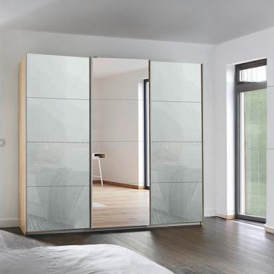 Rauch Kulmbach 203cm 3 Door Sliding Wardrobe with Mirror - Sonoma Oak and Silk Grey Glass