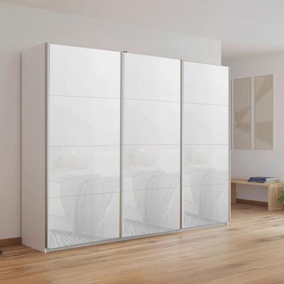 Rauch Kulmbach 271cm 3 Door Sliding Wardrobe - Alpine White and White Glass