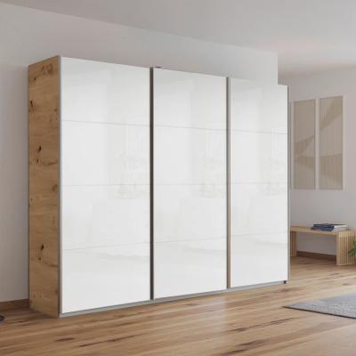 Rauch Kulmbach 271cm 3 Door Sliding Wardrobe - Artisan Oak and White High Gloss