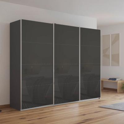 Rauch Kulmbach 271cm 3 Door Sliding Wardrobe - Metallic Dark Grey and Basalt Glass
