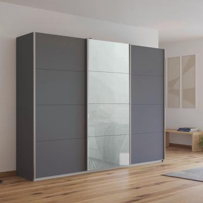 Rauch Kulmbach 271cm 3 Door Sliding Wardrobe - Metallic Dark Grey and Silk Grey Glass Front