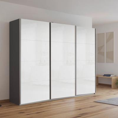 Rauch Kulmbach 271cm 3 Door Sliding Wardrobe - Metallic Dark Grey and White High Gloss