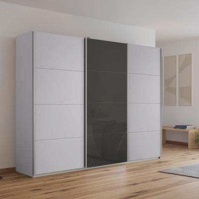 Rauch Kulmbach 271cm 3 Door Sliding Wardrobe - Silk Grey and Basalt Glass Front