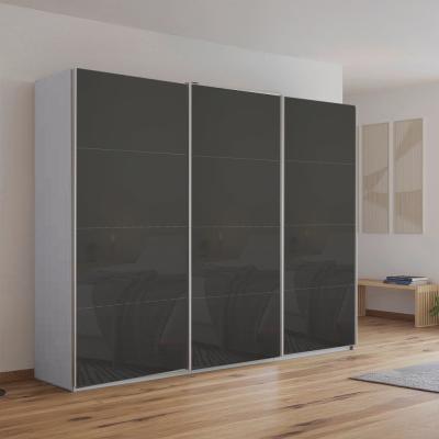 Rauch Kulmbach 271cm 3 Door Sliding Wardrobe - Silk Grey and Basalt Glass