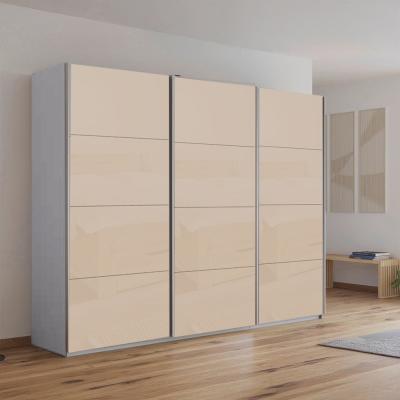 Rauch Kulmbach 271cm 3 Door Sliding Wardrobe - Silk Grey and Champagne Glass