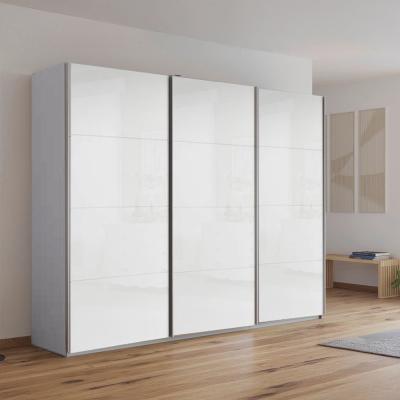 Rauch Kulmbach 271cm 3 Door Sliding Wardrobe - Silk Grey and White High Gloss