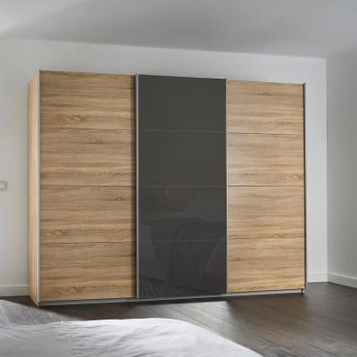 Rauch Kulmbach 271cm 3 Door Sliding Wardrobe - Sonoma Oak and Basalt Glass Front
