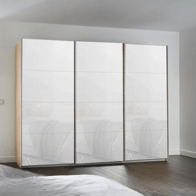 Rauch Kulmbach 271cm 3 Door Sliding Wardrobe - Sonoma Oak and White Glass