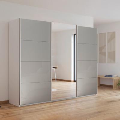 Rauch Kulmbach 271cm 3 Door Sliding Wardrobe with Mirror - Alpine White and Grey High Gloss