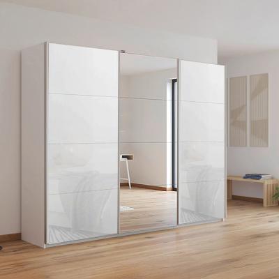 Rauch Kulmbach 271cm 3 Door Sliding Wardrobe with Mirror - Alpine White and White Glass