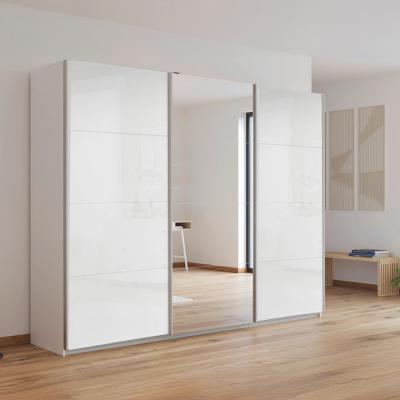 Rauch Kulmbach 271cm 3 Door Sliding Wardrobe with Mirror - Alpine White and White High Gloss