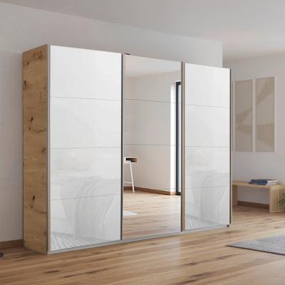 Rauch Kulmbach 271cm 3 Door Sliding Wardrobe with Mirror - Artisan Oak and White Glass