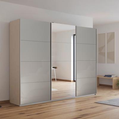 Rauch Kulmbach 271cm 3 Door Sliding Wardrobe with Mirror - Champagne and Grey High Gloss