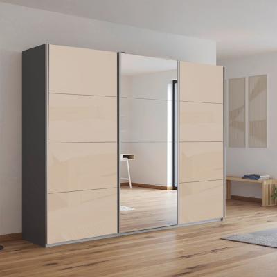Rauch Kulmbach 271cm 3 Door Sliding Wardrobe with Mirror - Metallic Dark Grey and Champagne Glass