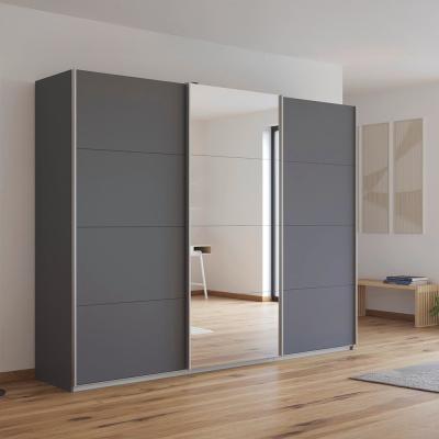 Rauch Kulmbach 271cm 3 Door Sliding Wardrobe with Mirror - Metallic Dark Grey