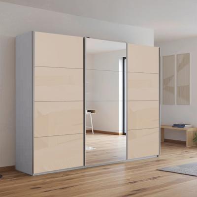 Rauch Kulmbach 271cm 3 Door Sliding Wardrobe with Mirror - Silk Grey and Champagne Glass