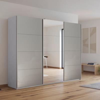 Rauch Kulmbach 271cm 3 Door Sliding Wardrobe with Mirror - Silk Grey and Grey High Gloss