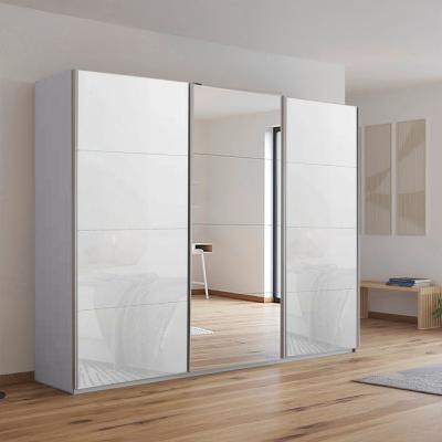 Rauch Kulmbach 271cm 3 Door Sliding Wardrobe with Mirror - Silk Grey and White Glass