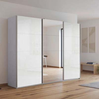 Rauch Kulmbach 271cm 3 Door Sliding Wardrobe with Mirror - Silk Grey and White High Gloss