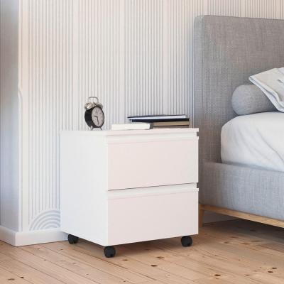 Joel Bedside Cabinet - 2 Drawer - On Wheels - Alpine White