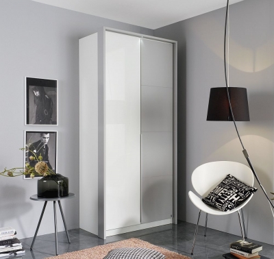 Product photograph of Bellezza 2 Door Wardrobe In White And Silk Grey - W 96cm from Choice Furniture Superstore